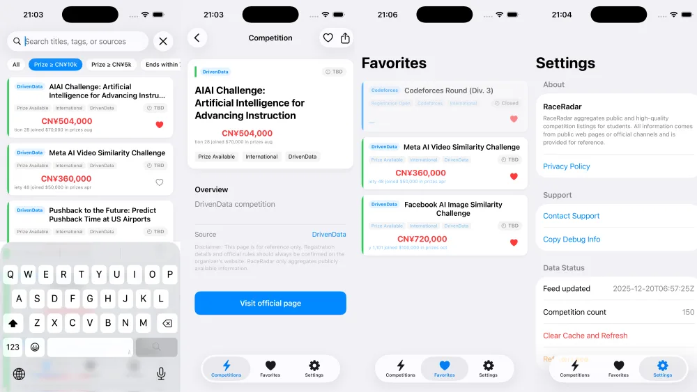 RaceRadar iOS app overview